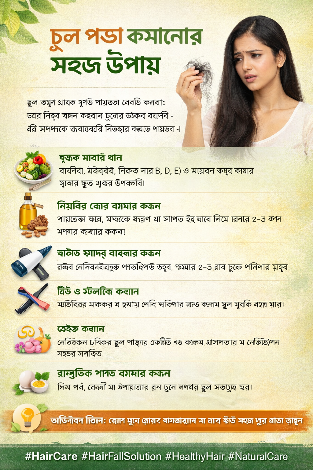 চুল পড়া কমানোর সহজ উপায়