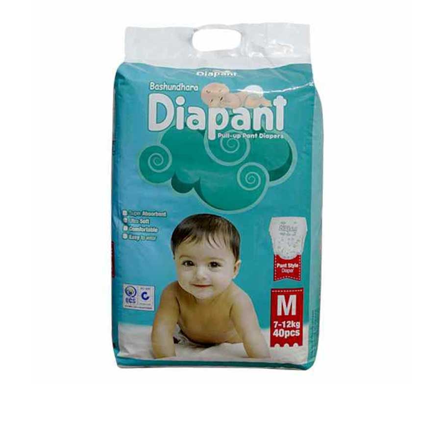 Bashundhara Diapant Baby Diaper M (7-12kg) 40pcs price in Bangladesh | Authentic Product by Shundorjo