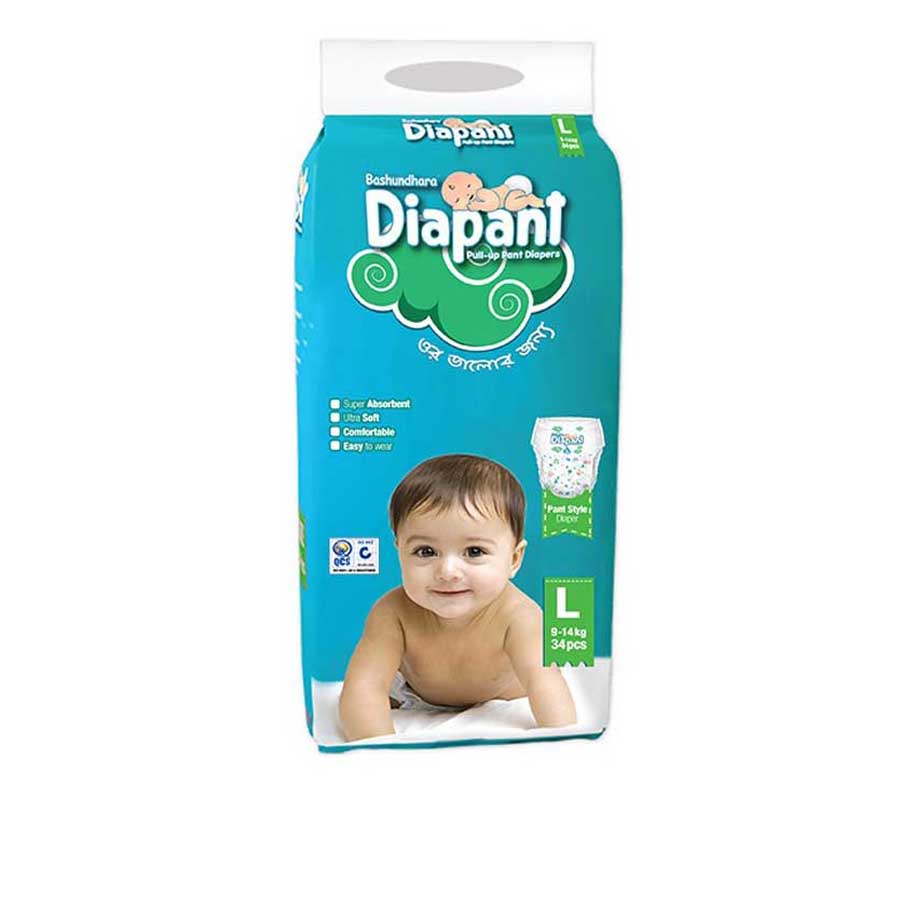 Bashundhara Diapant Baby Diaper L (9-14kg) 34pcs price in Bangladesh | Authentic Product by Shundorjo