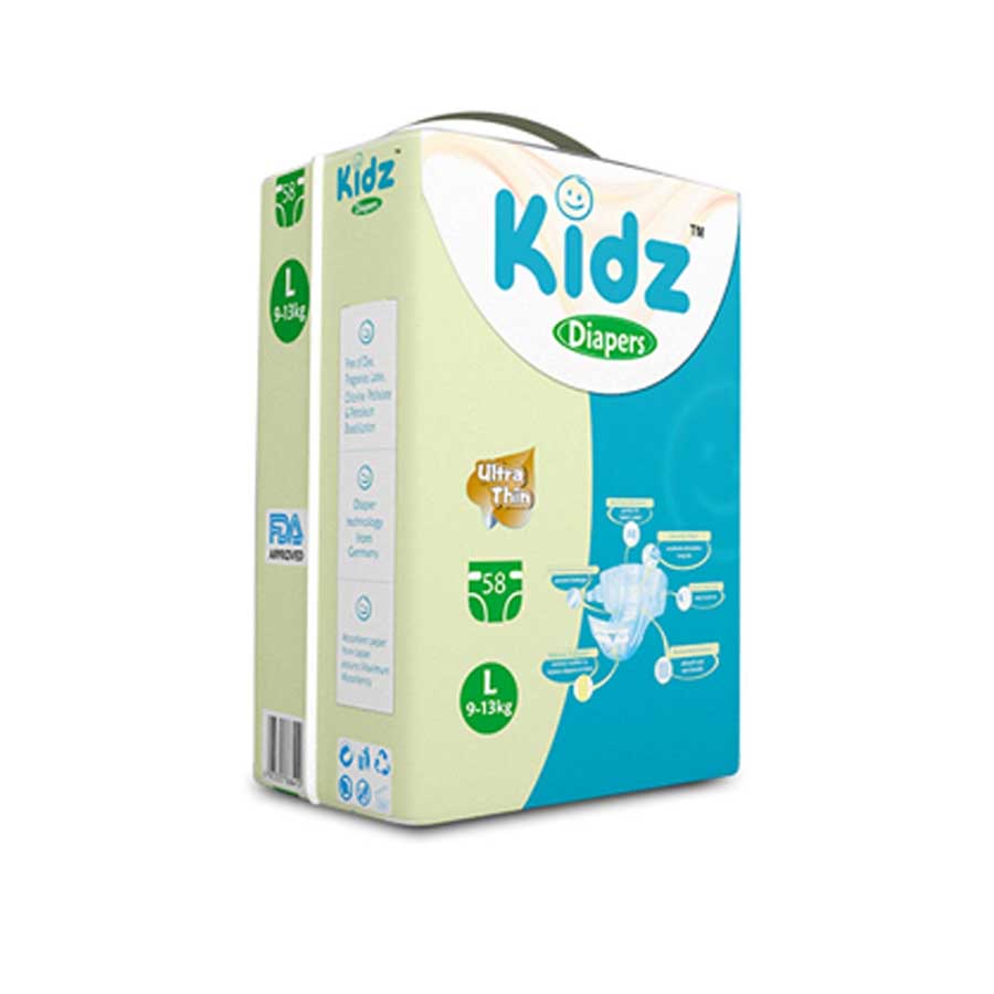 Kidz Ultra Thin Baby Pants Diaper L (9-14kg) 58pcs price in Bangladesh | Authentic Product by Shundorjo