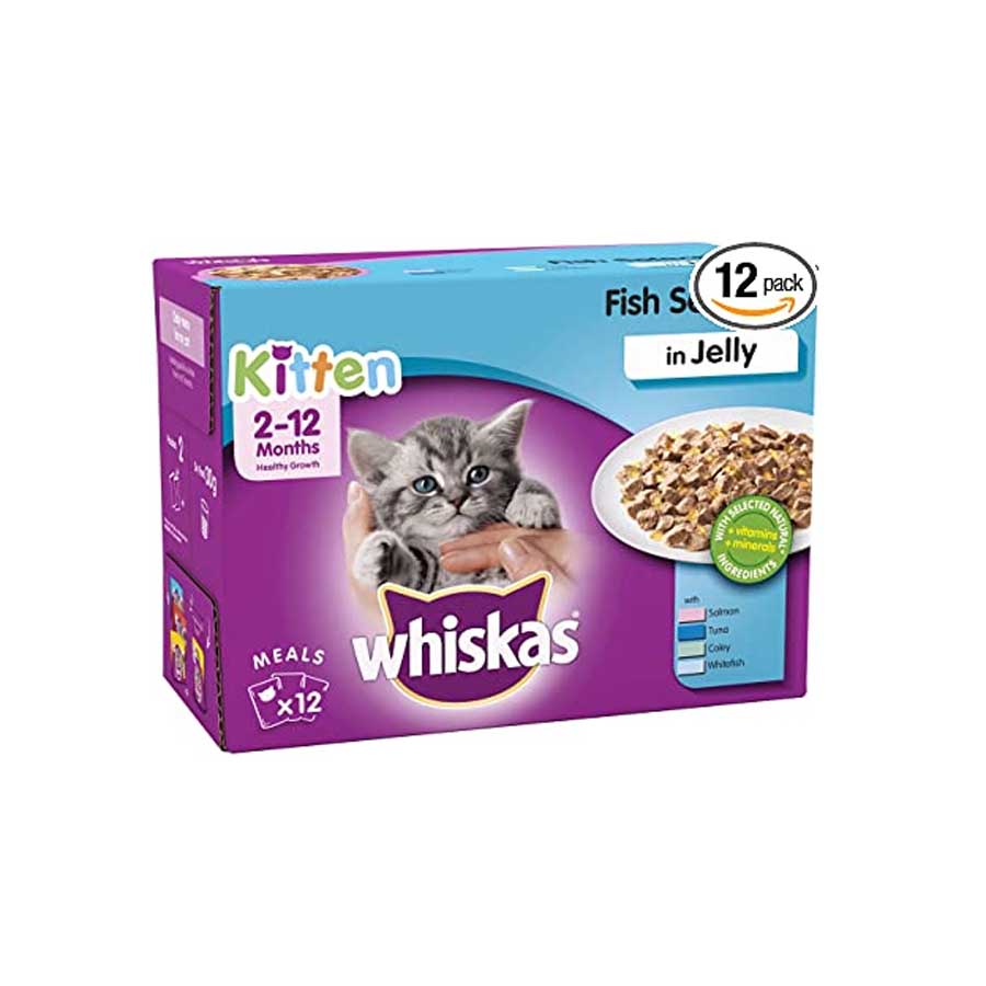 Whiskas Fish Selection in Jelly For Kitten Salmon, Coley, Tuna 12x100gm price in Bangladesh | Authentic Product by Shundorjo