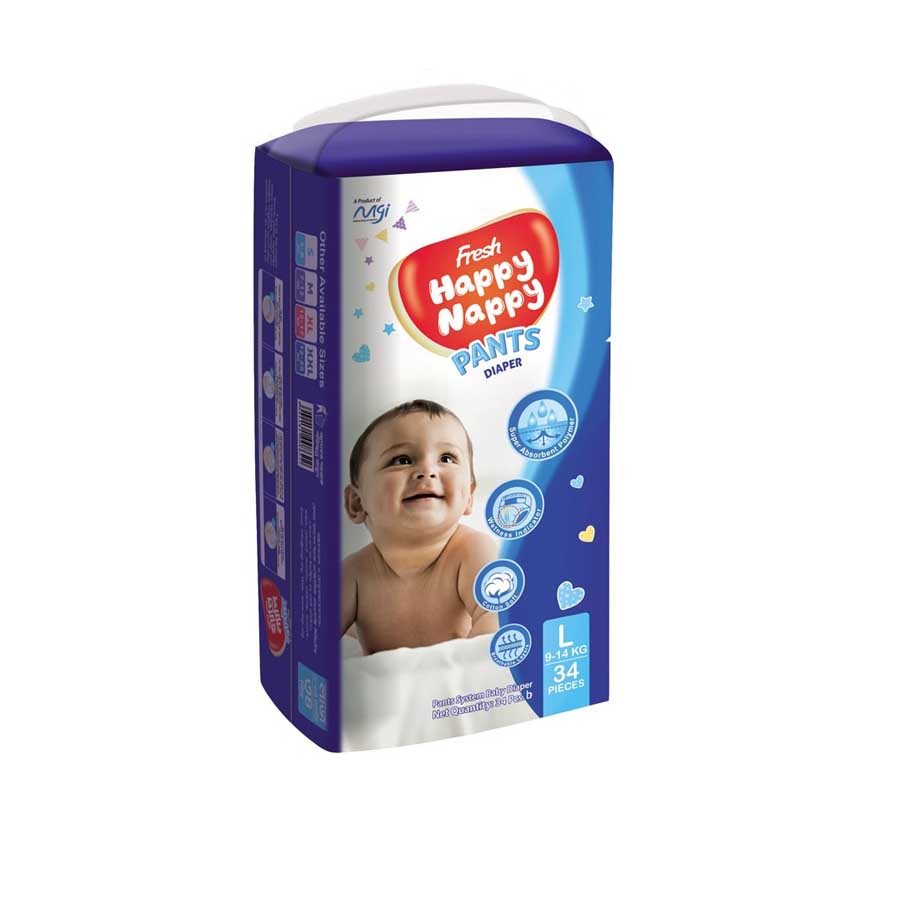 Fresh Happy Nappy Pants Diaper L (9-14kg) 34pcs price in Bangladesh | Authentic Product by Shundorjo