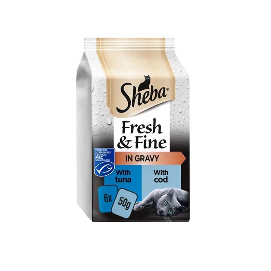 Sheba Fresh and Fine in Gravy Tuna and Cod Fish 6×50gm price in Bangladesh | Authentic Product by Shundorjo