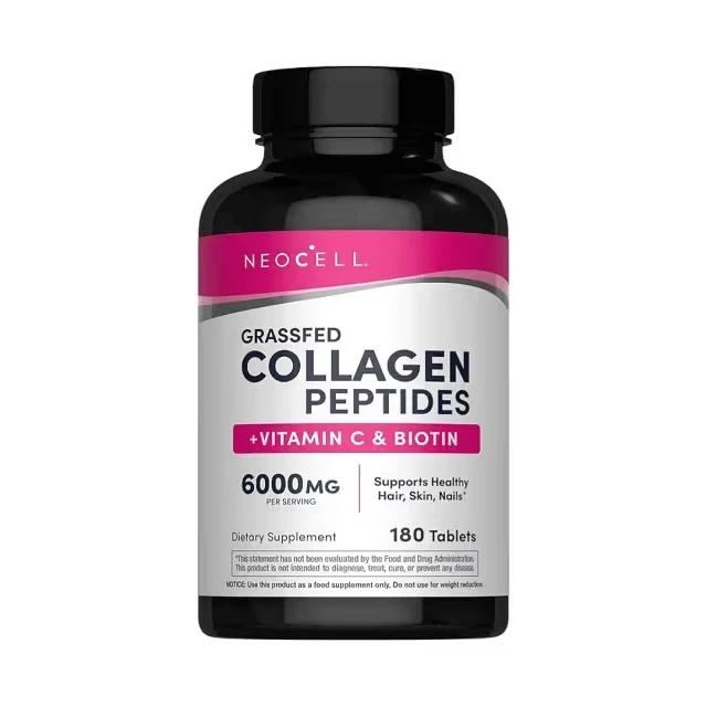 NeoCell Grassfed Collagen Peptides plus C and Biotin, 180 Caplets